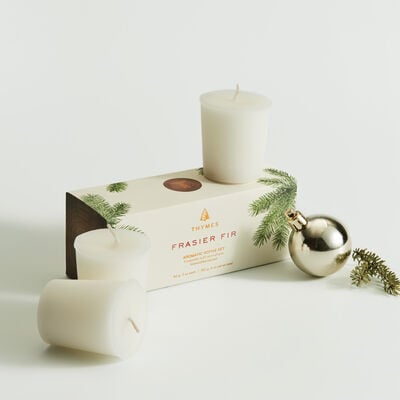 Thymes Frasier Fir Votive Candle Set Out of Box with Ornaments